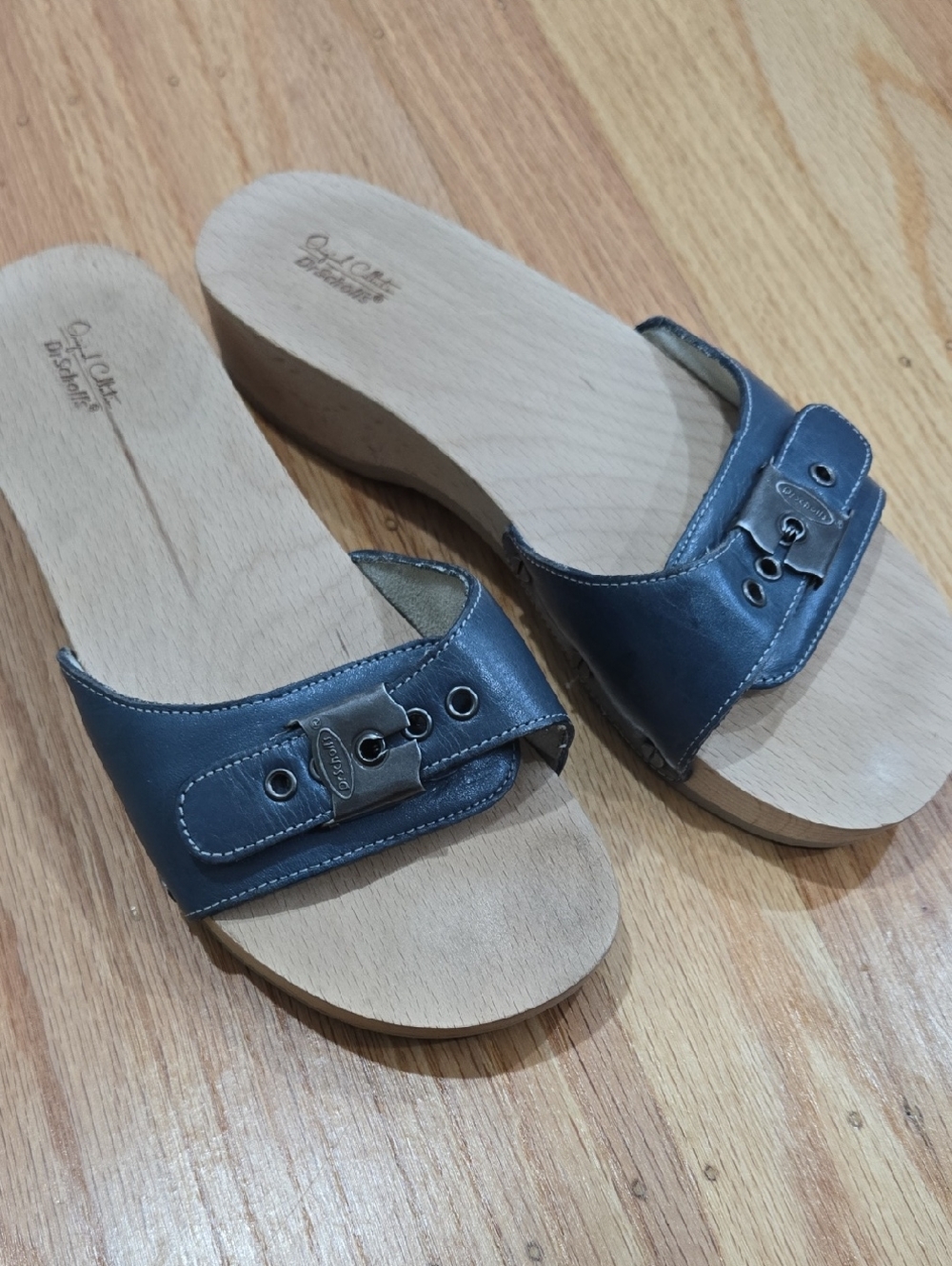 Dr. Scholl's Navy Slide Sandals with Buckle Accent